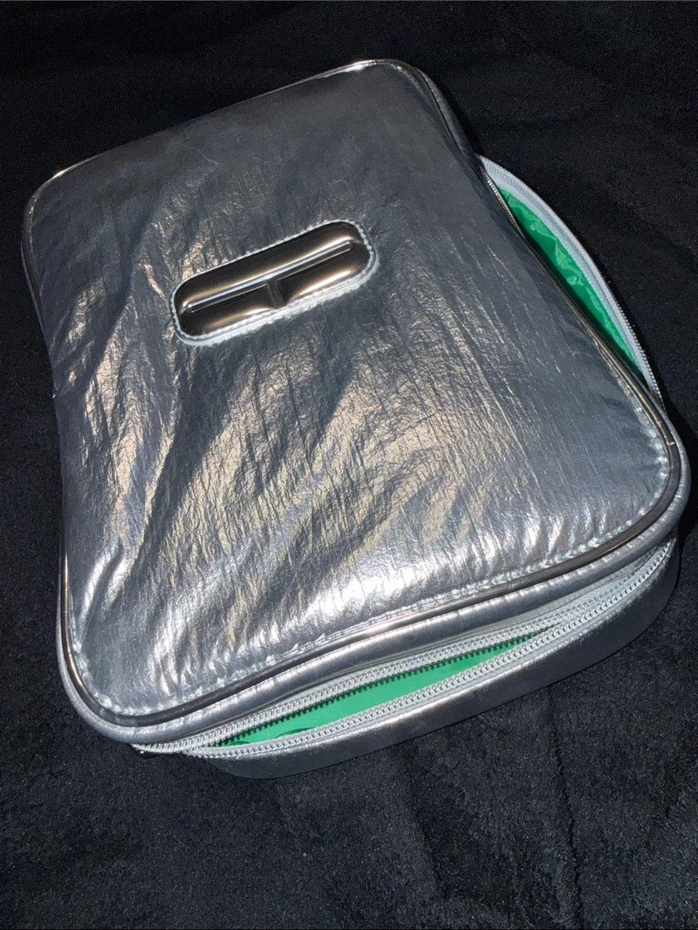 Clinique Puffy Travel Cosmetic Organizer Bag Set - Silver & Green